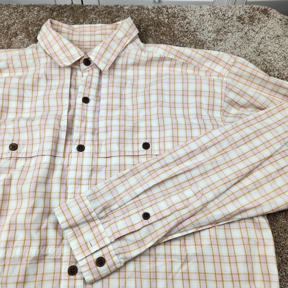 Patagonia Mens Large Pink Yellow Plaid Long Sleeve Ventilated Button Up Shirt